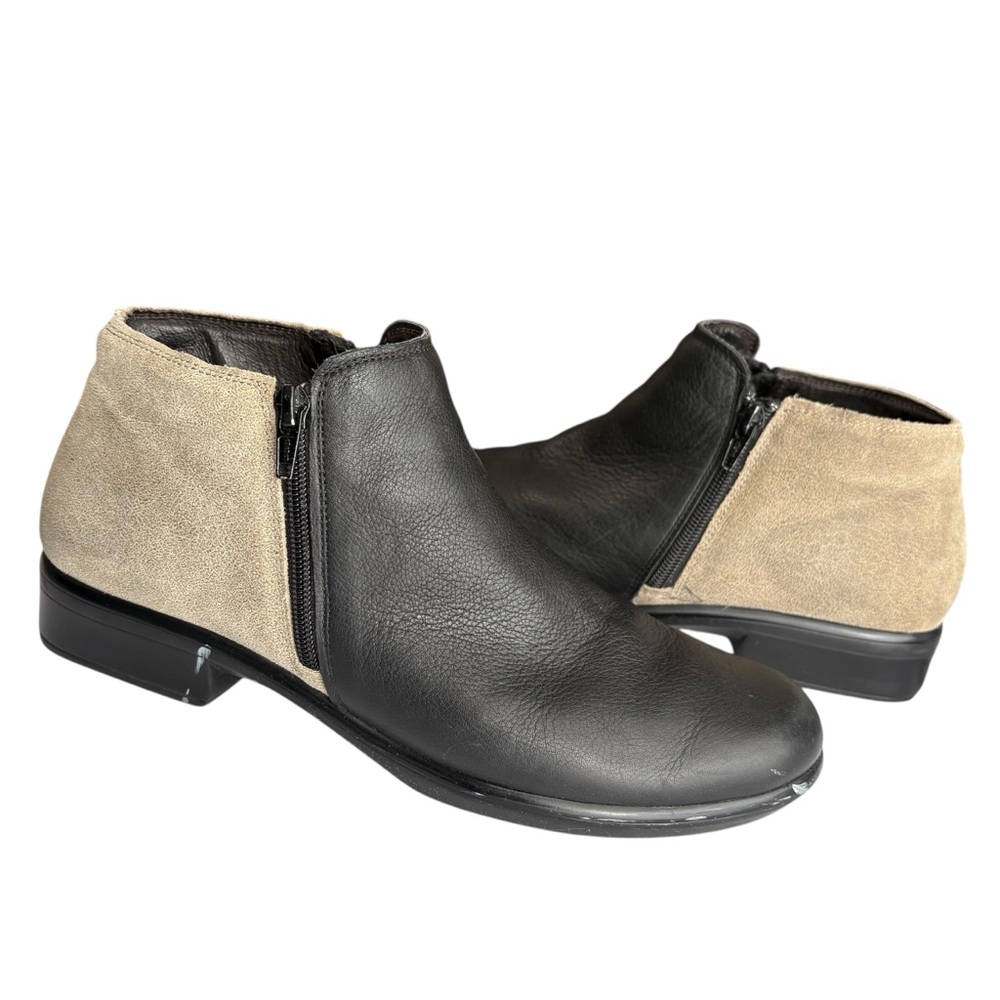 NAOT Helm‎ Womens Ankle Boots Size 41 Dual Zip Black Lthr/Speckled Beige